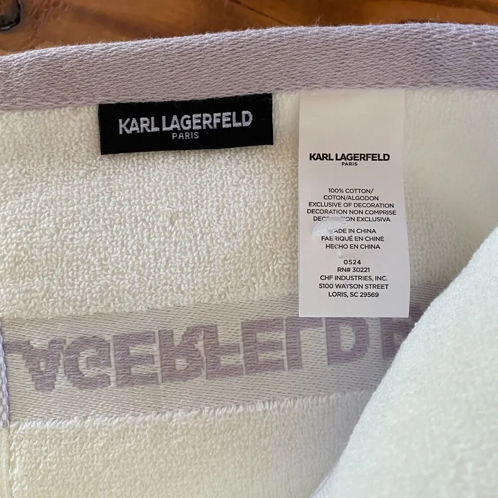Karl Lagerfeld Paris 3 Piece Bath Towel White Lavender Purple Cotton 52